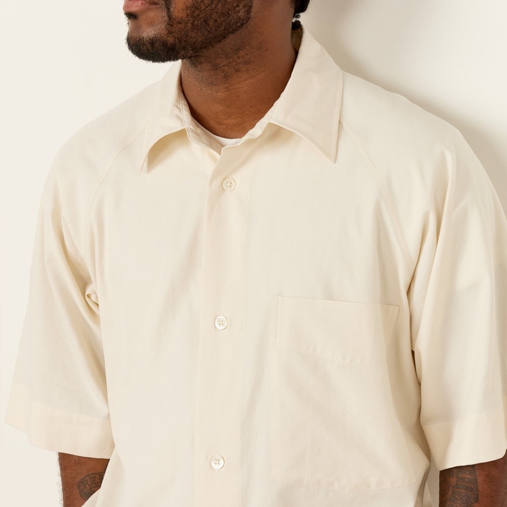 Margaret Howell Men's Cream Short-Sleeve Button-Up Shirt